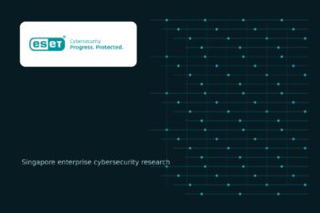 ESET cybersecurity logo with a neutral digital network background