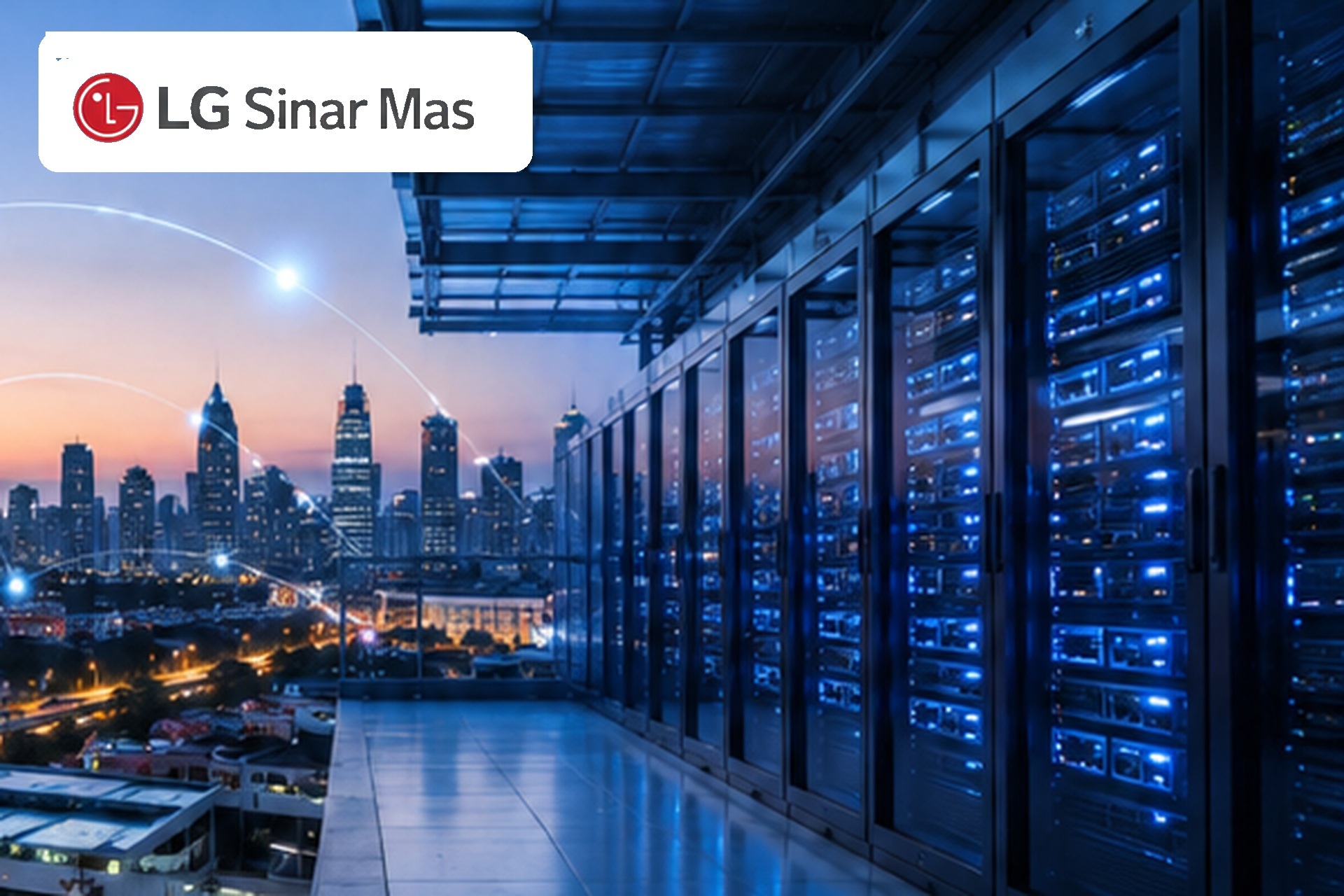LG Sinar Mas logo with city connectivity and data center infrastructure