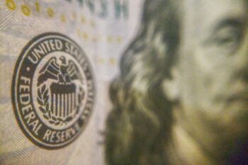 Close-up of a US dollar Federal Reserve seal