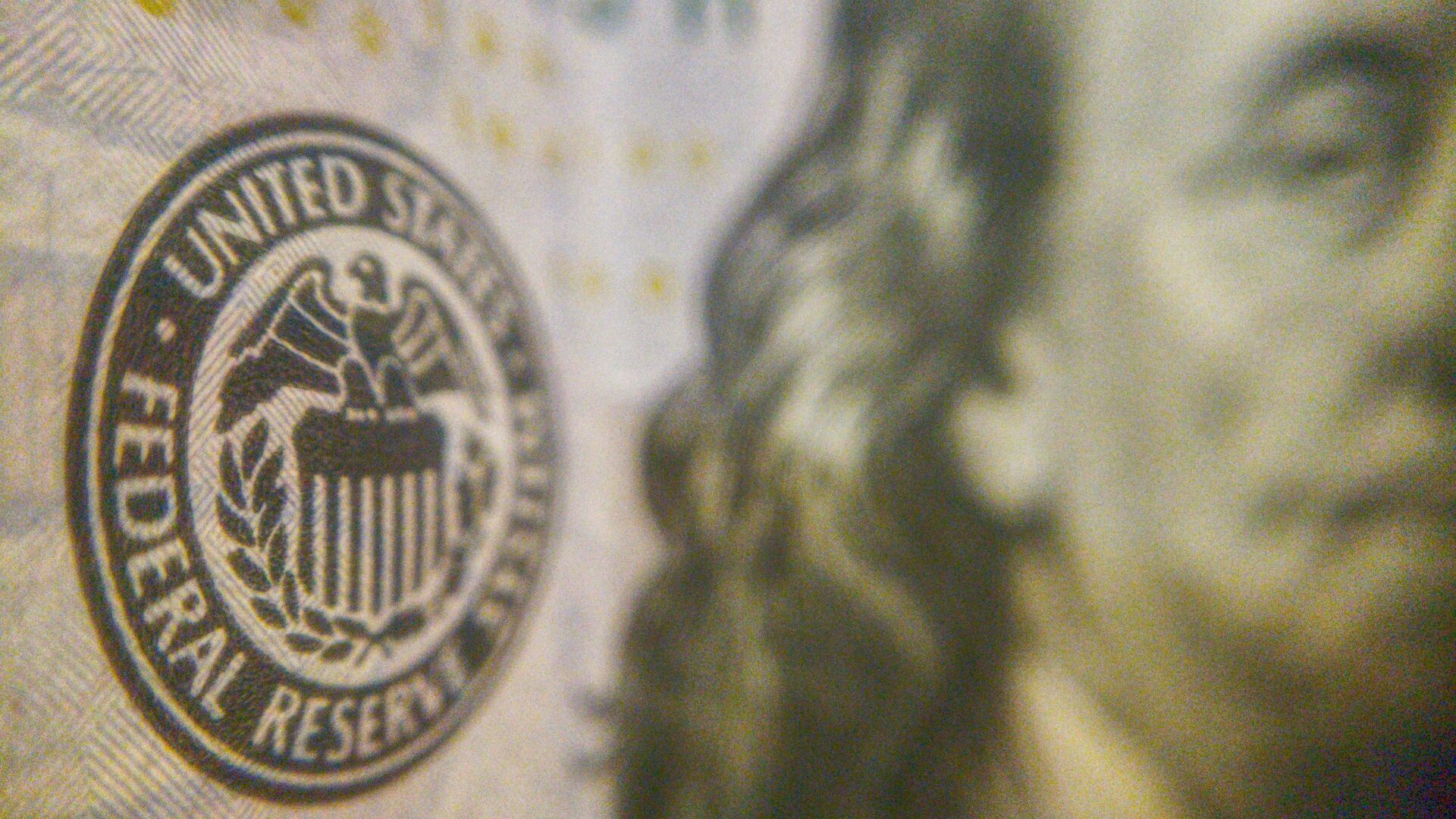 Close-up of a US dollar Federal Reserve seal