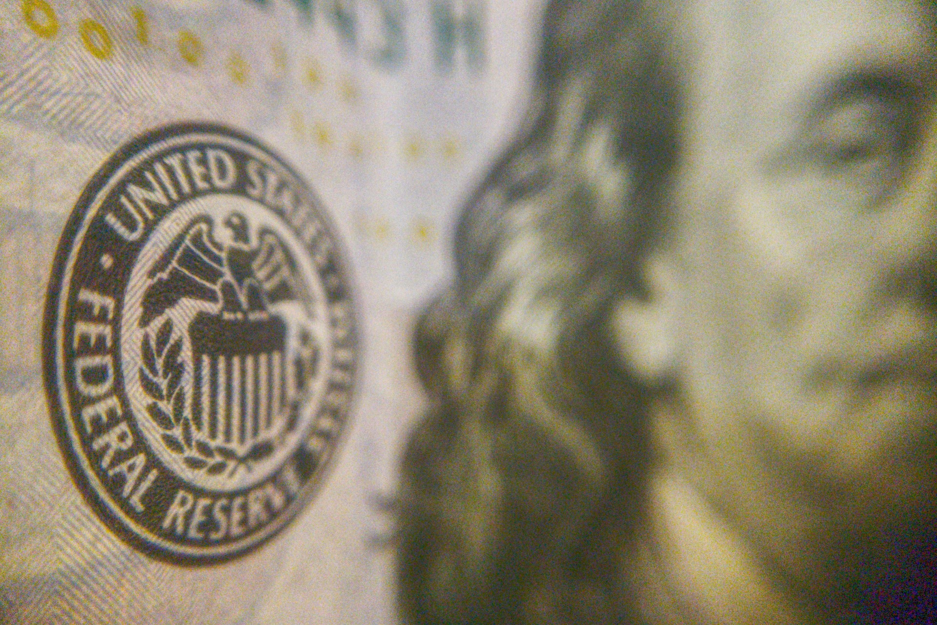 Close-up of a US dollar Federal Reserve seal
