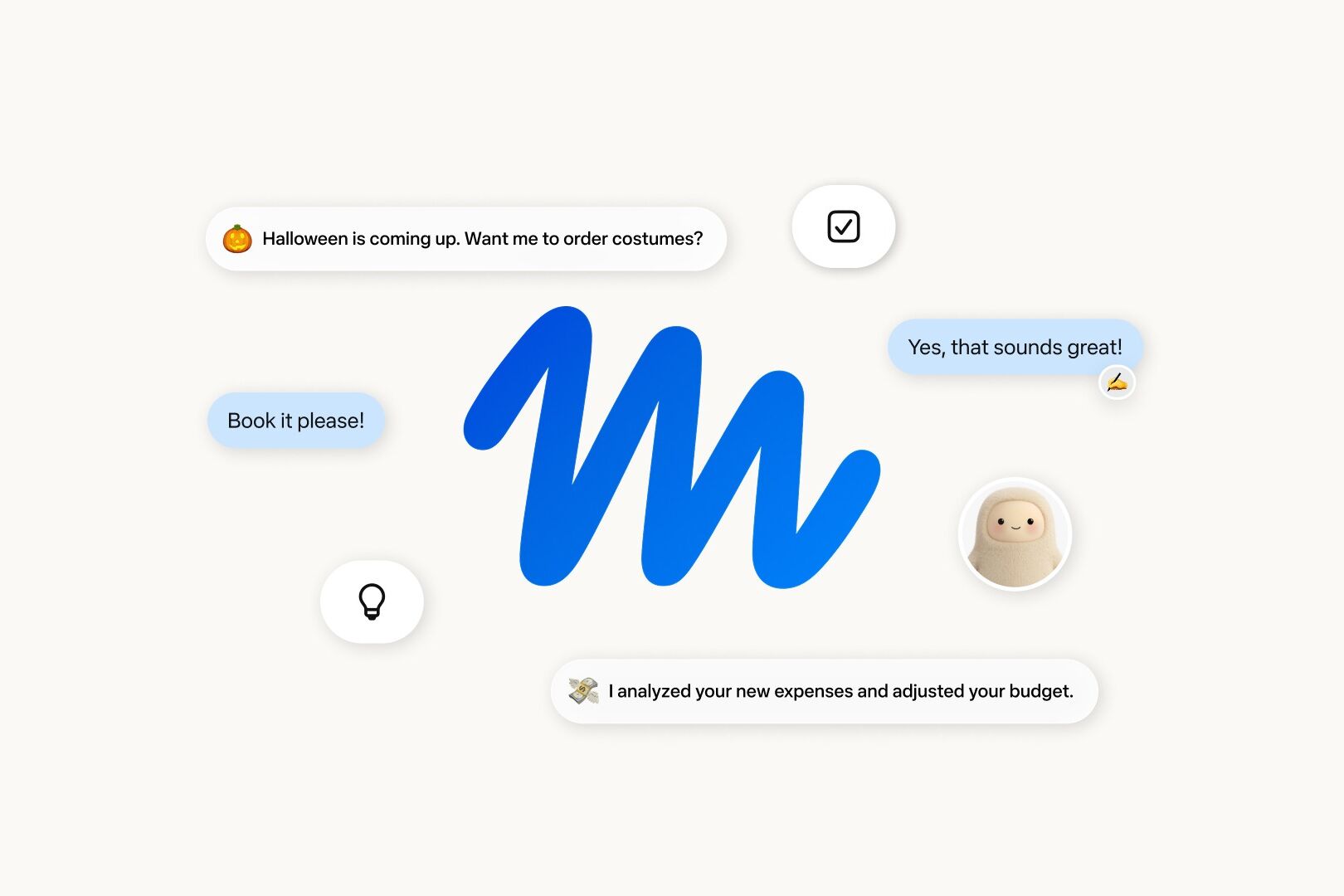 Meta Muse logo surrounded by examples of tasks handled by the personal AI agent