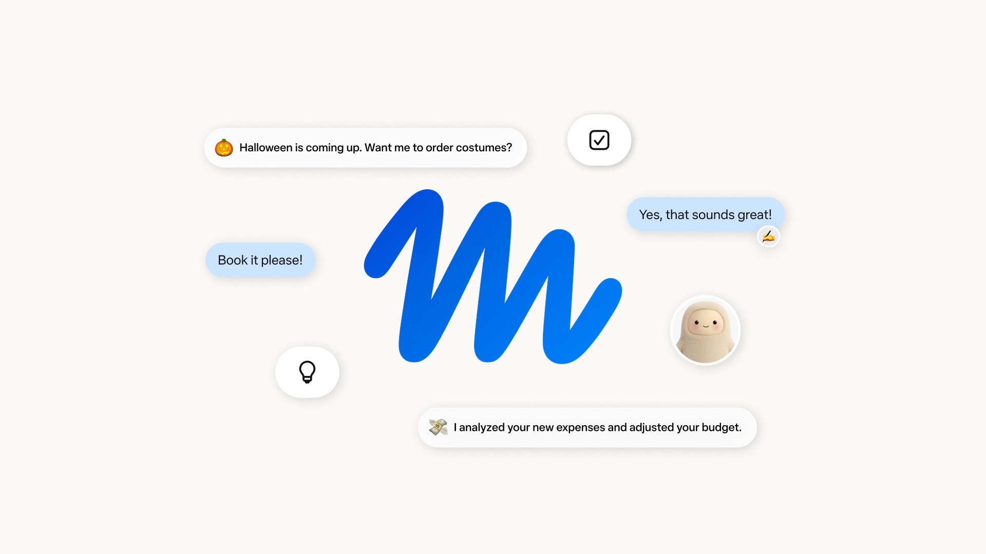 Meta Muse logo surrounded by examples of tasks handled by the personal AI agent