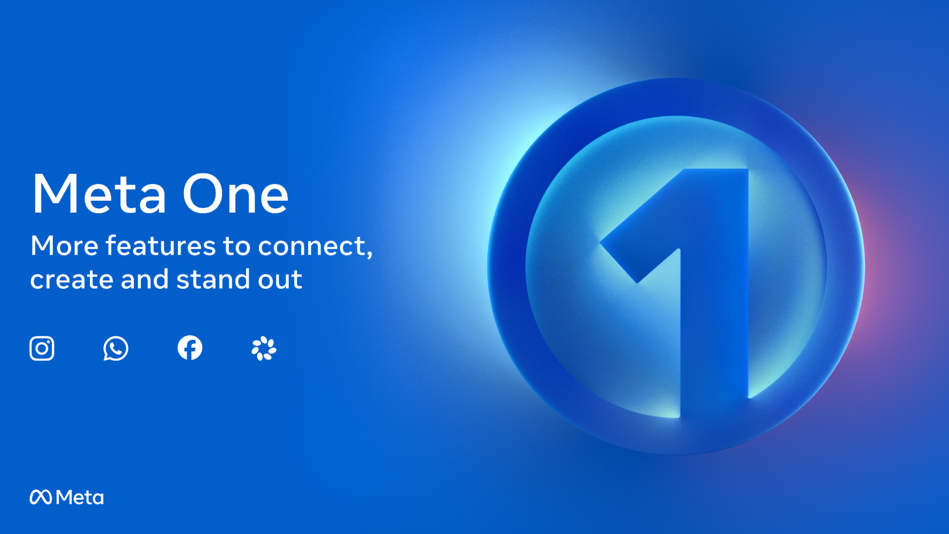 Meta One subscription announcement graphic with Instagram, WhatsApp and Facebook icons