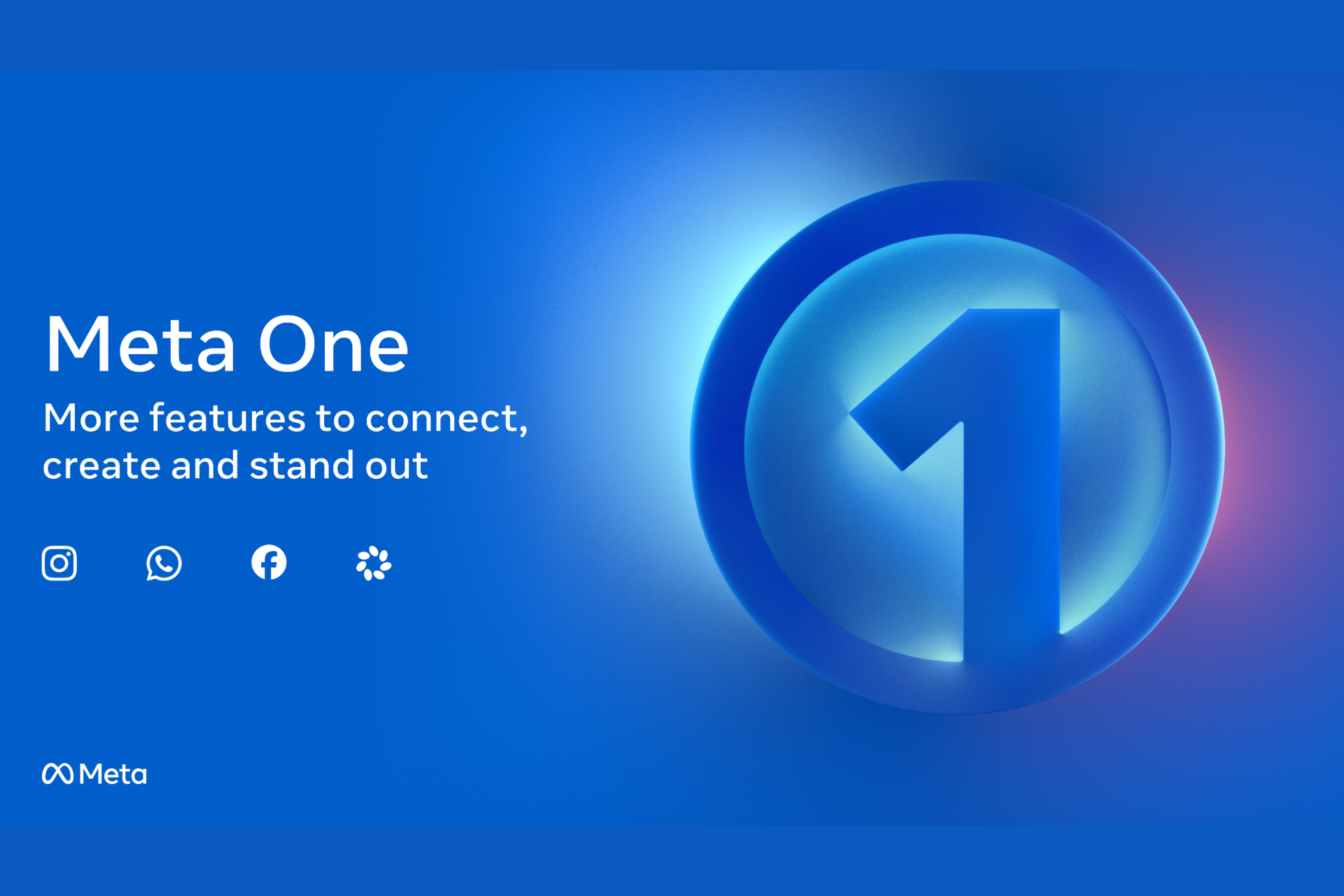 Meta One subscription announcement graphic with Instagram, WhatsApp and Facebook icons
