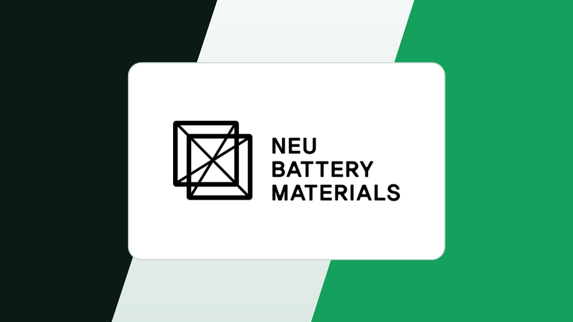NEU Battery Materials logo on a green and charcoal background