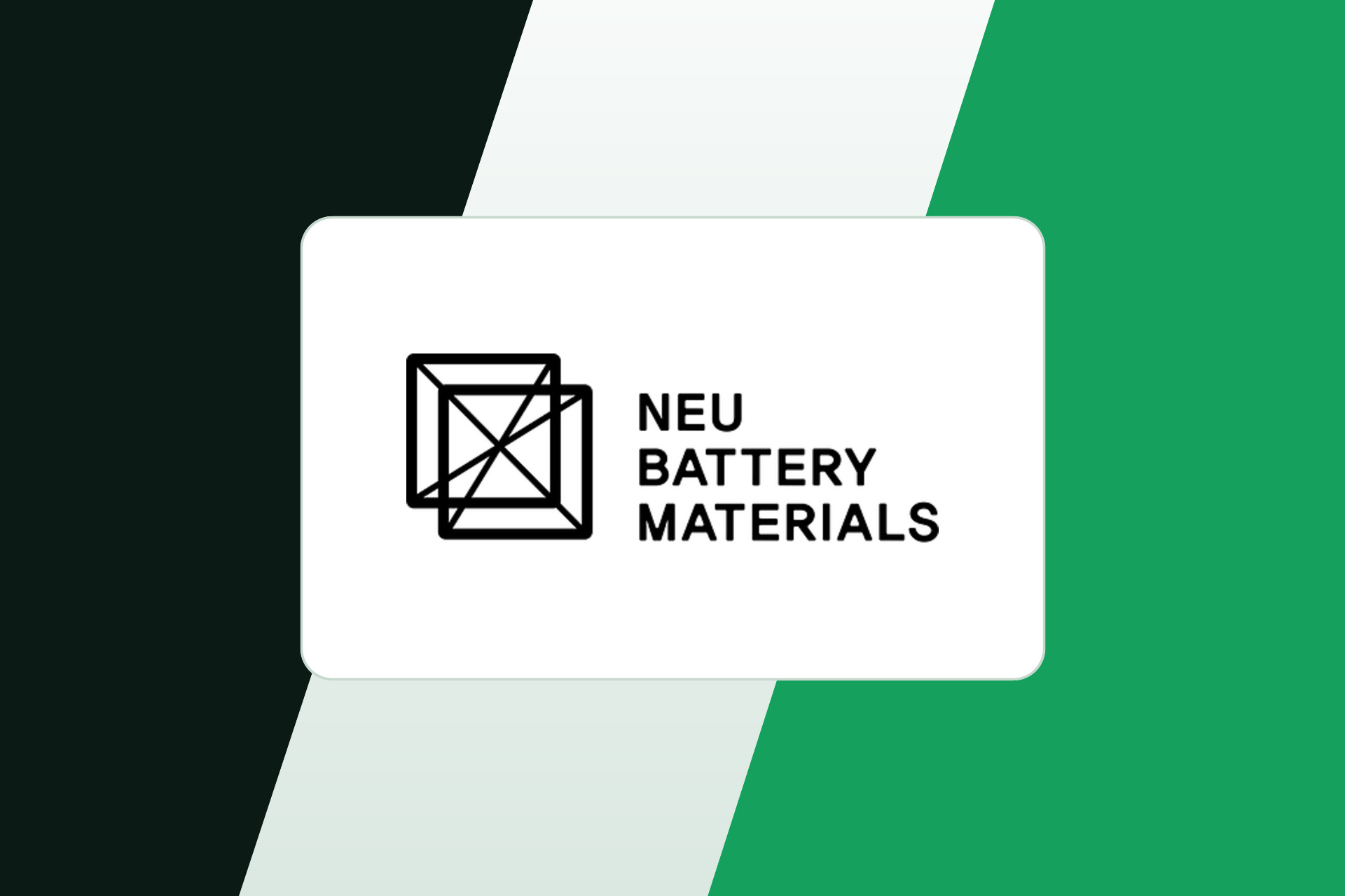 NEU Battery Materials logo on a green and charcoal background
