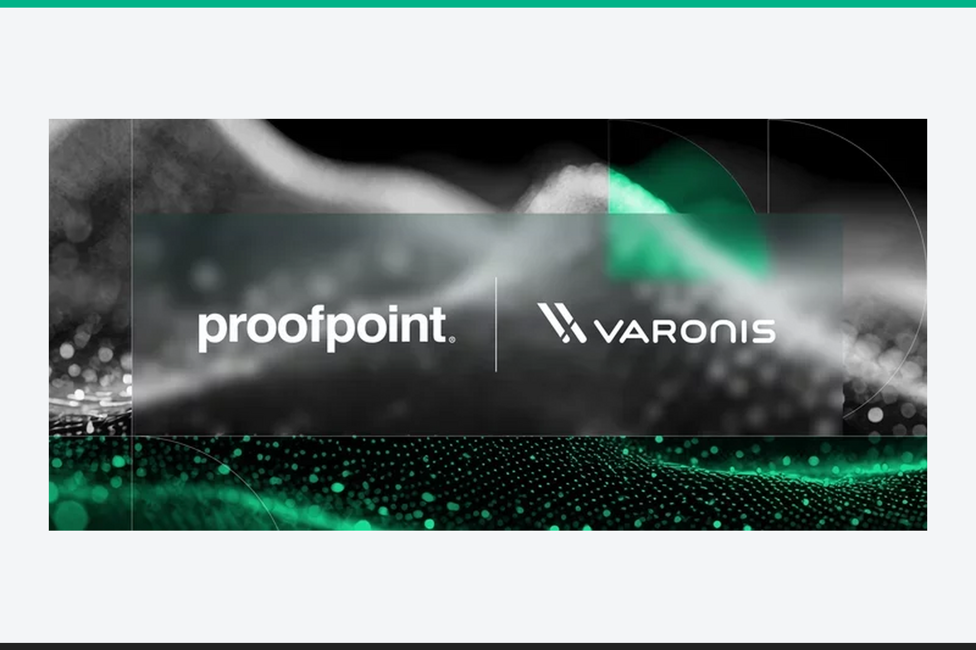 Proofpoint and Varonis logos on a black, white and green data-themed background